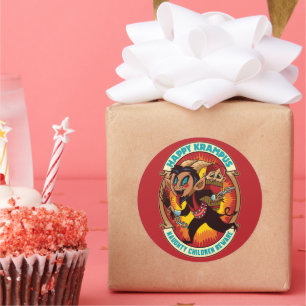 Sticker Rond Noël Joyeux Krampus Naughty Enfants Attention