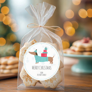 Sticker Rond Noël joyeux personnalisé teckel