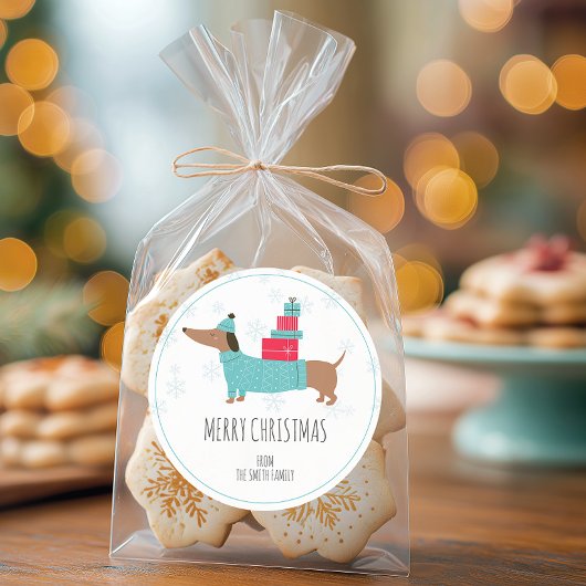 Sticker Rond Noël joyeux personnalisé teckel