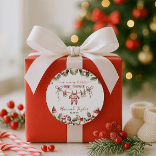 Sticker Rond Noël Joyeux petit Baby shower