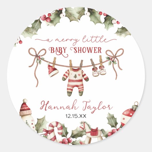 Sticker Rond Noël Joyeux petit Baby shower (Devant)