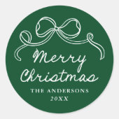 Sticker Rond Noël joyeux vert arc dessiné à la main de manière (Devant)