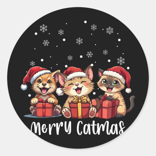 Sticker Rond Noël Kitty Chats Joyeux Catmas (Devant)