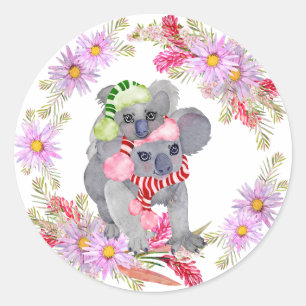 Sticker Rond Noël Koala Botaniques