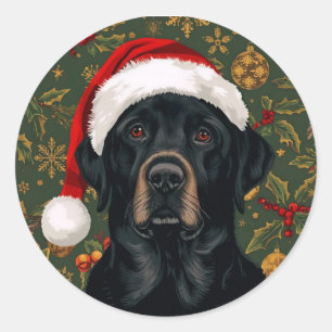 Sticker Rond Noël labrador noir
