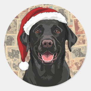Sticker Rond Noël labrador noir
