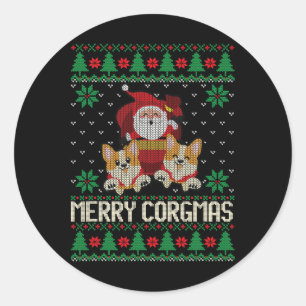 Sticker Rond Noël laid Joyeux Corgmas Corgi Chien Noël T