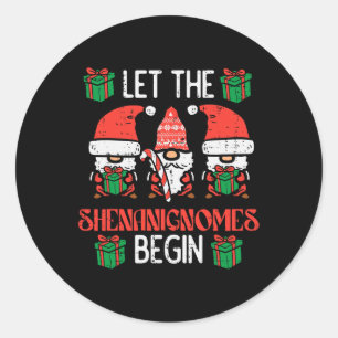 Sticker Rond Noël Laisser Shenanignomes Commencer Noël Gnomes H