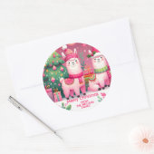 Sticker Rond Noël Llama rose (Enveloppe)