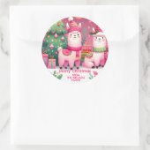 Sticker Rond Noël Llama rose (Sac)