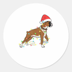 Sticker Rond Noël Lumières Boxer Amoureux des chiens Funny Cade