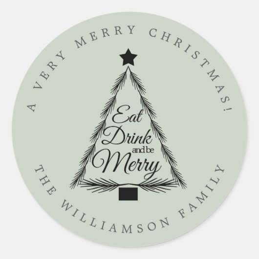 Sticker Rond Noël Manger Boire Joyeux Nom Enveloppe verte Sceau (Devant)