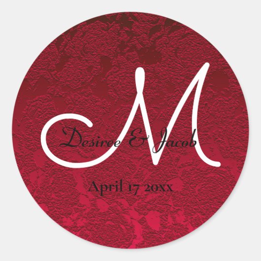 Sticker Rond Noël Mariage rouge hiver Monogramme floral (Devant)