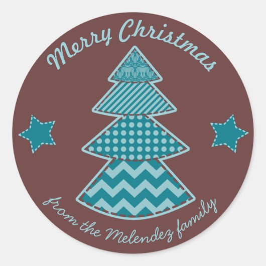 Sticker Rond Noël Maroon Aqua Turquoise (Devant)