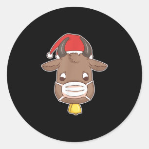 Sticker Rond Noël Masque Vache Père Noël en tenue de Masque Bov