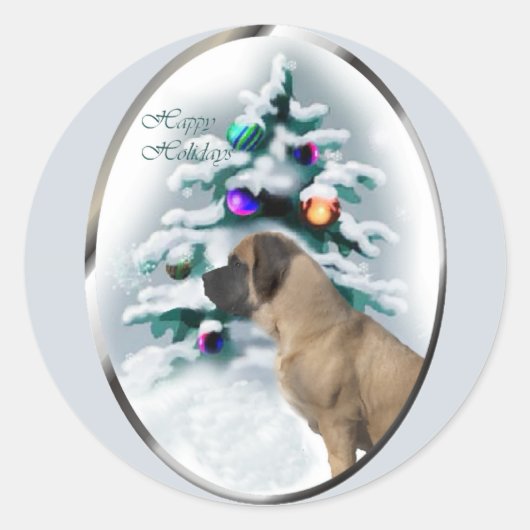 Sticker Rond Noël mastiff anglais (Devant)