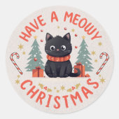 Sticker Rond Noël Miauleux Parfait Chat Noir (Devant)