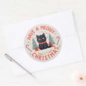 Sticker Rond Noël Miauleux Parfait Chat Noir (Enveloppe)