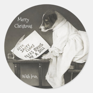 Sticker Rond Noël Moderne de Chien Mignon Personnalisé