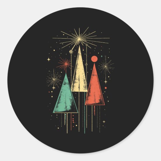 Sticker Rond Noël Moderne du Milieu du Siècle (Devant)