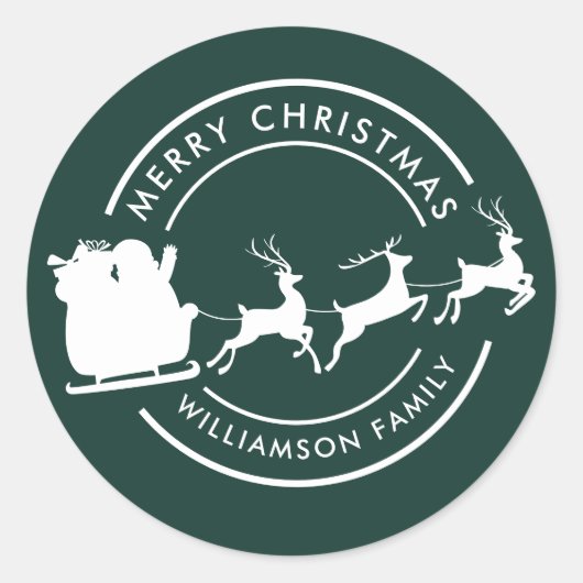 Sticker Rond Noël moderne Nom de famille Père Noël Green Custom (Devant)