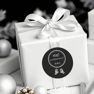 Sticker Rond Noël Moderne Personnalisé Noir et Blanc