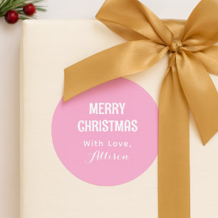Sticker Rond Noël Moderne Simple Minimaliste Rose Élégant