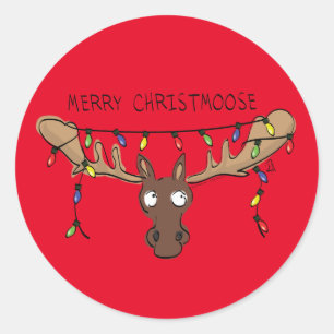 Sticker Rond Noël Moose Cute Amusant Animal de Noël