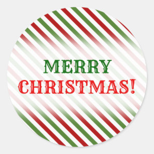 Sticker Rond Noël ; Motif rayé rouge, blanc et vert