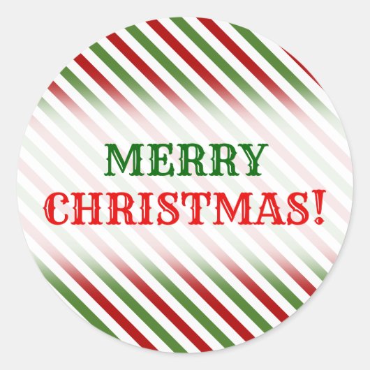 Sticker Rond Noël ; Motif rayé rouge, blanc et vert (Devant)