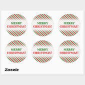 Sticker Rond Noël ; Motif rayé rouge, blanc et vert (Feuille)