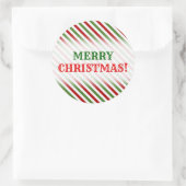 Sticker Rond Noël ; Motif rayé rouge, blanc et vert (Sac)
