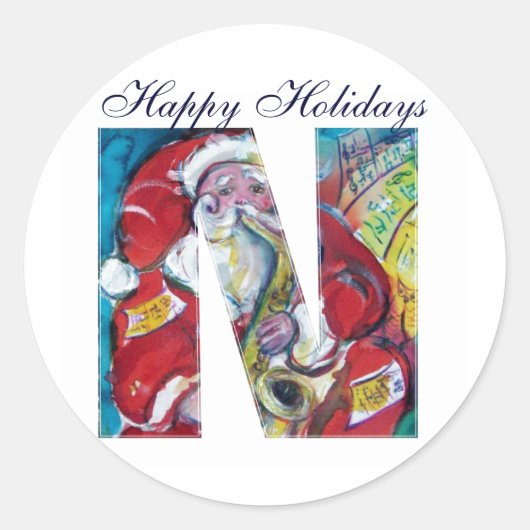 STICKER ROND NOËL N LETTRE / MONOGRAMME PÈRE NOËL INSPIRÉ (Devant)