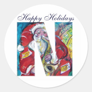 STICKER ROND NOËL N LETTRE / MONOGRAMME PÈRE NOËL INSPIRÉ