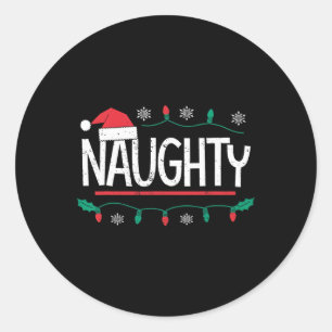 Sticker Rond Noël Naughty Nice Matching Funny Xmas Couple