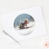 Sticker Rond Noël neige hiver Beagle (Enveloppe)