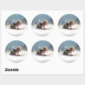 Sticker Rond Noël neige hiver Beagle (Feuille)