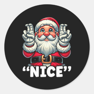 Sticker Rond Noël Nice Liste Père Noël Naughty Funny Noël