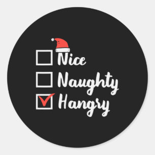 Sticker Rond Noël Nice Naughty Hangry Xmas Hungry Dad Men