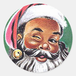 Sticker Rond Noël noir du Père Noël afro-américain