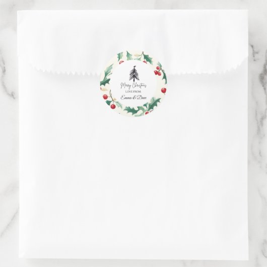 Sticker Rond Noël Noir et fleur (Sac)
