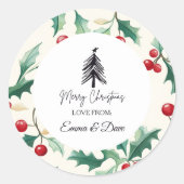 Sticker Rond Noël Noir et fleur (Devant)
