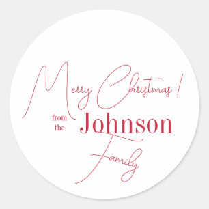 Sticker Rond Noël Nom de famille Rouge et blanc