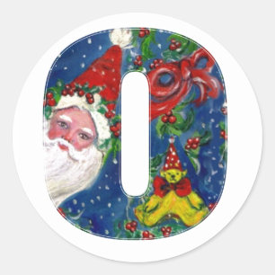 STICKER ROND NOËL O LETTRE / SANTA CLAUS AVEC RIBBON ROUGE
