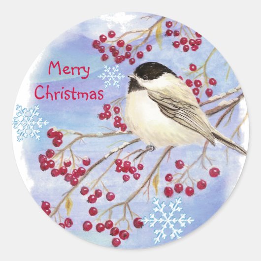 Sticker Rond Noël, Oiseau de poulet d'hiver (Devant)