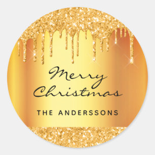 Sticker Rond Noël or élégant nom de parties scintillant glamour