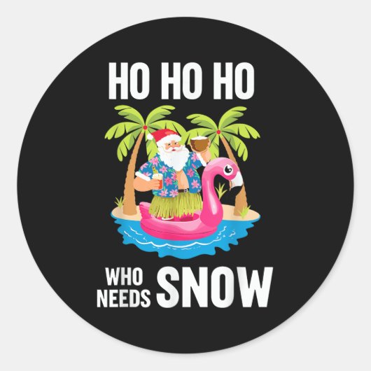 Sticker Rond Noël Palm Tree Père Noël Surf Beach Vacation X (Devant)