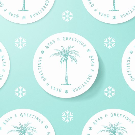 Sticker Rond Noël Palmier Tropical Mers et Salutations