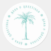 Sticker Rond Noël Palmier Tropical Mers et Salutations (Devant)