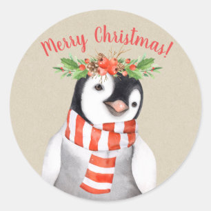 Sticker Rond Noël Penguin Bird Pays Vacances sur mesure